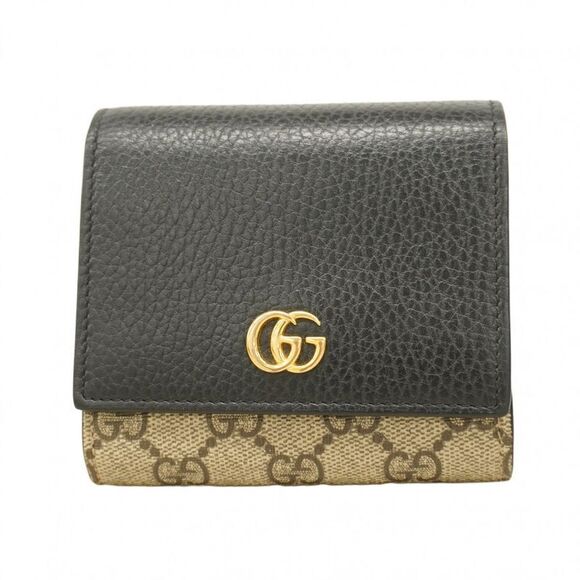 Gucci Handbags - Gucci Wallet Ggmarmont GG Supreme 598587 PVC Leather Black Brown Gold Hardware